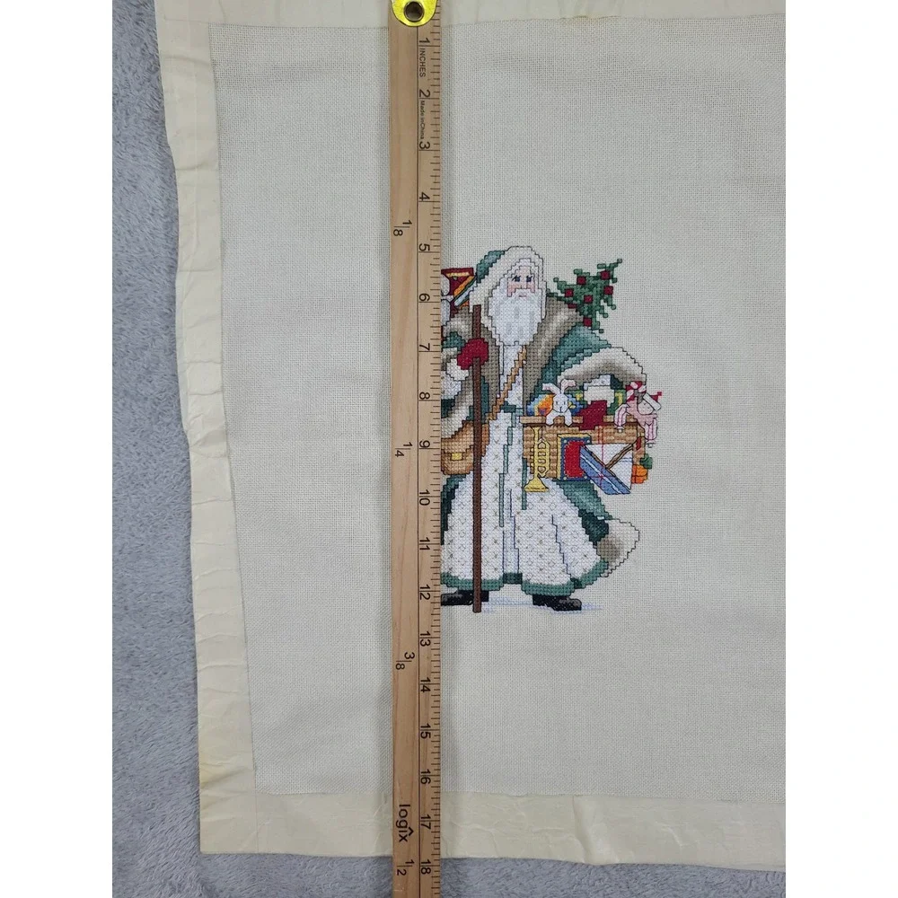 Handmade Finished Cross Stitch Old World Santa Claus Christmas Decor 18x14.5